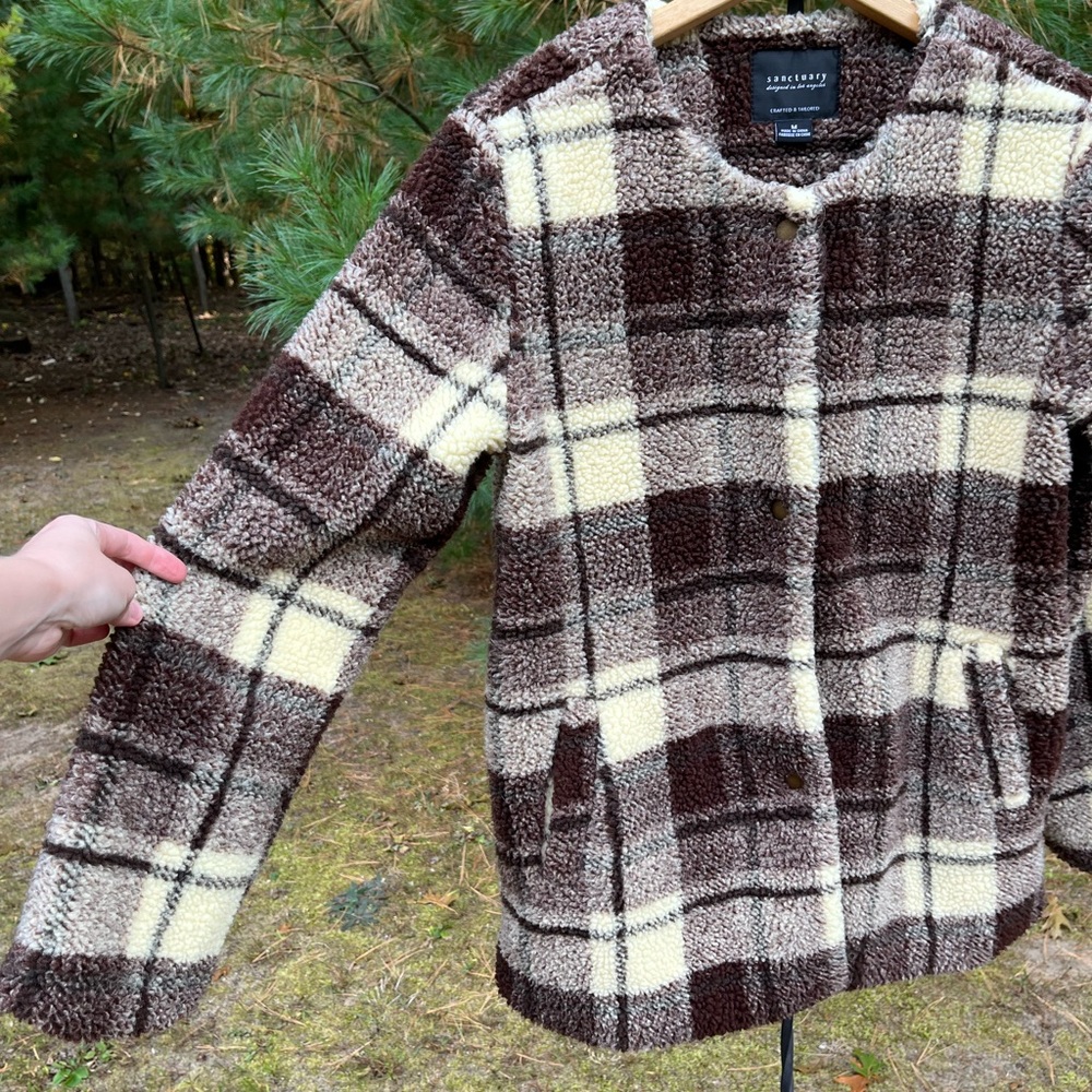 Sanctuary Plaid Teddy Jacket Women’s Size M Fall Neutral Minimal - Picture 10 of 14